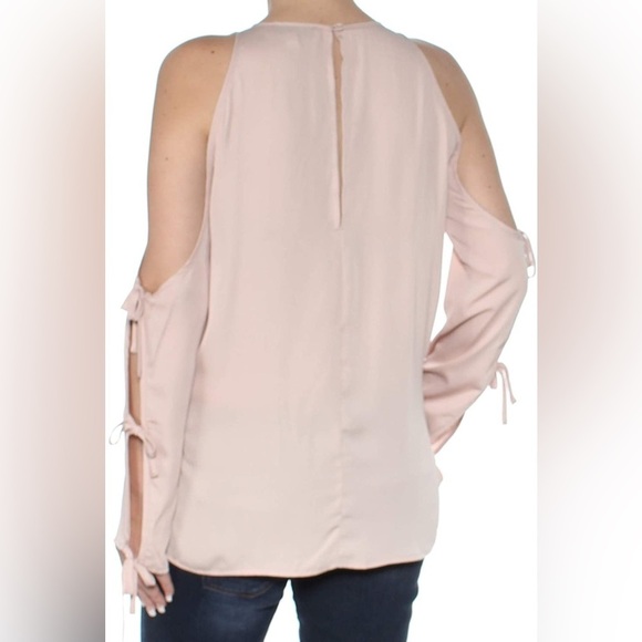 Revolve L'Academie Cold Shoulder Tie Long Sleeve Blouse Taupe Pink Size Medium - Picture 16 of 16